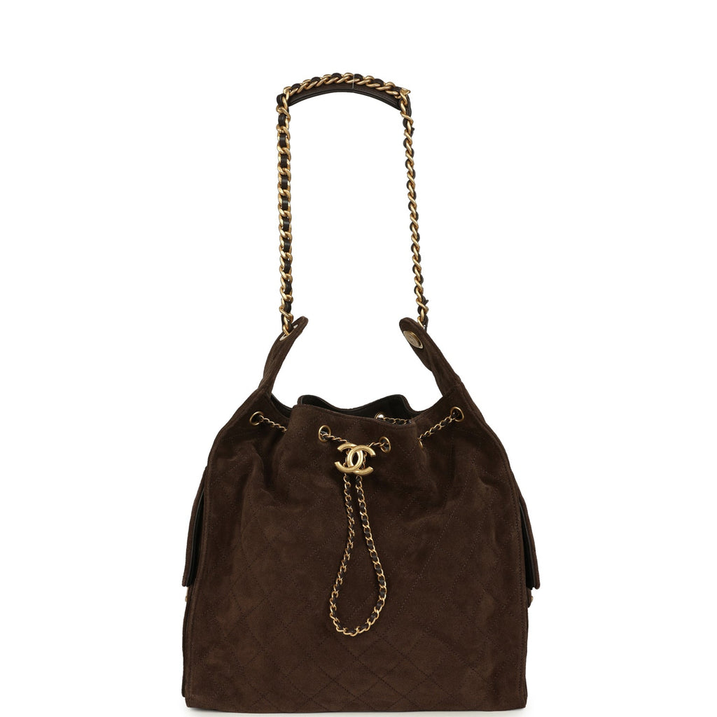 Medium 25 Hobo Bag Dark Brown Suede Antique Gold Hardware