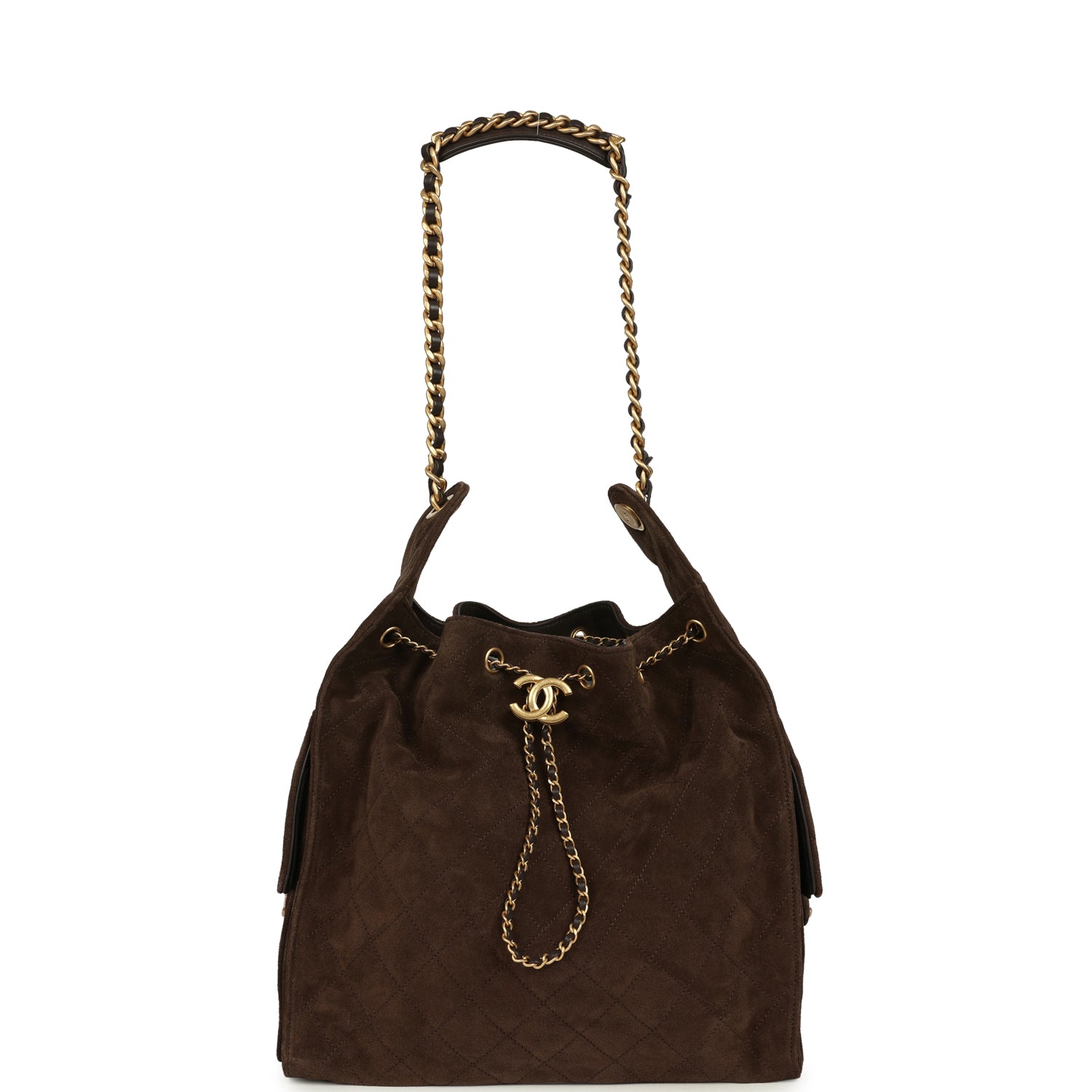 Medium 25 Hobo Bag Dark Brown Suede Antique Gold Hardware