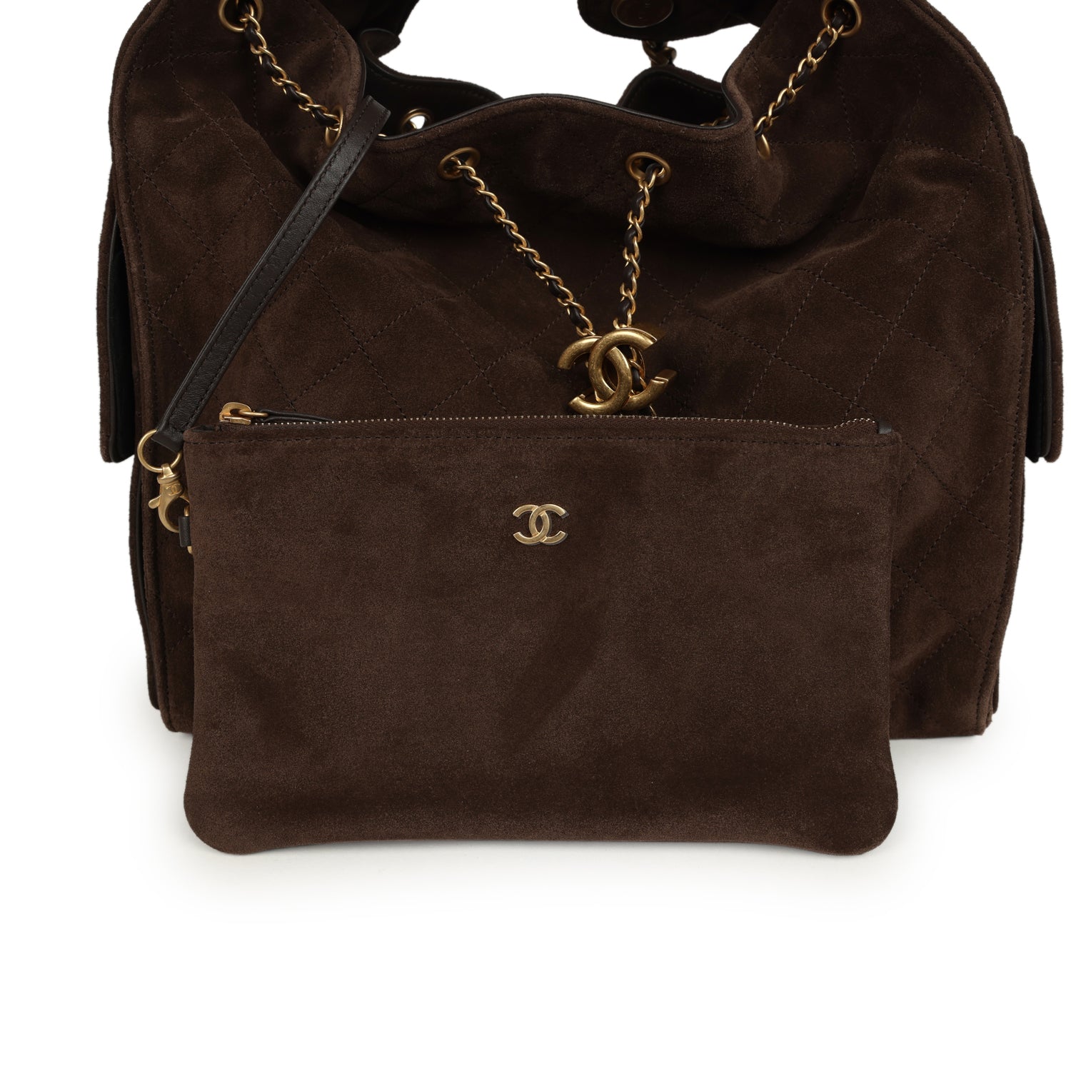 Medium 25 Hobo Bag Dark Brown Suede Antique Gold Hardware