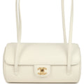 Preppy Coco Bowling Bag White Shiny Caviar Brushed Gold Hardware