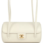 Preppy Coco Bowling Bag White Shiny Caviar Brushed Gold Hardware