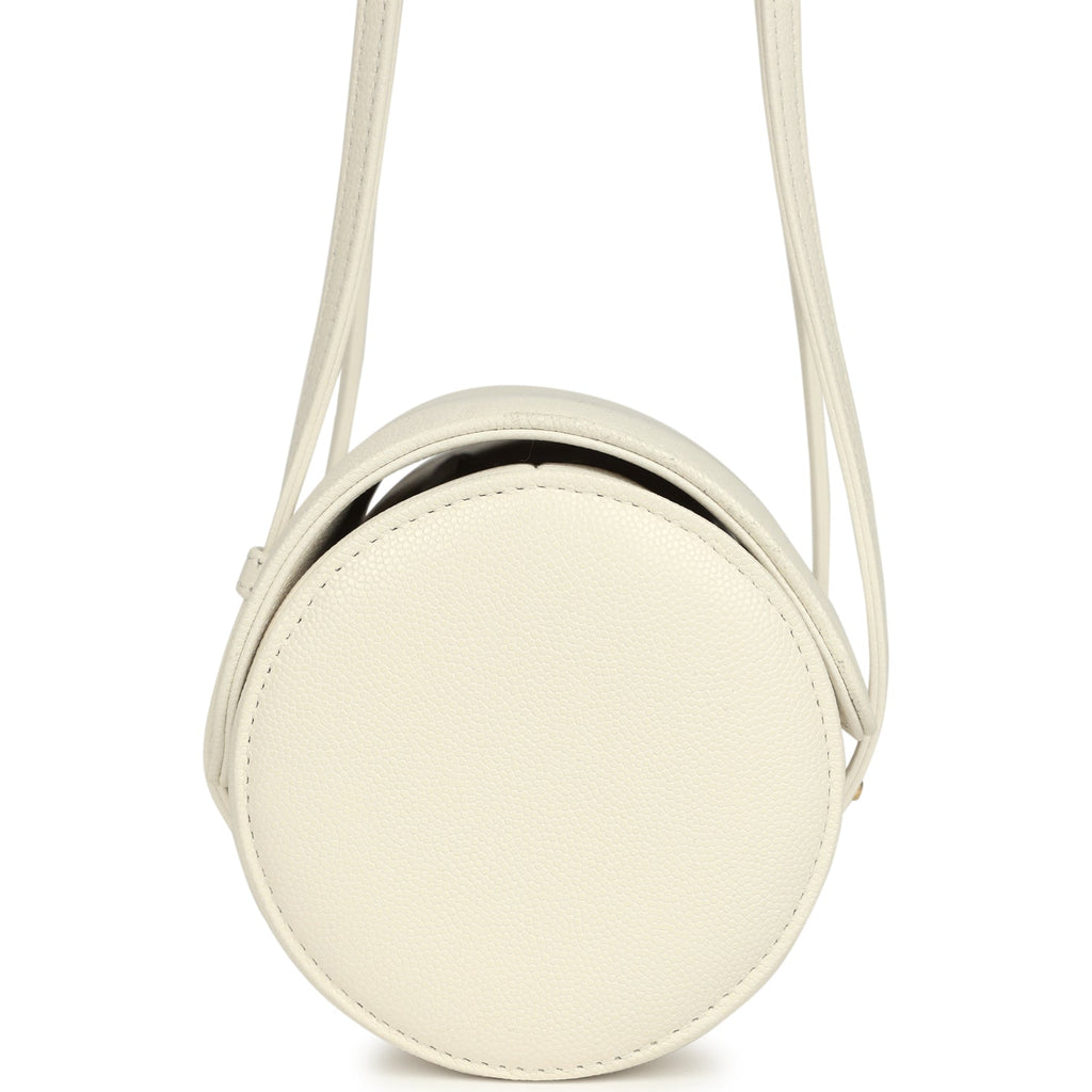 Preppy Coco Bowling Bag White Shiny Caviar Brushed Gold Hardware