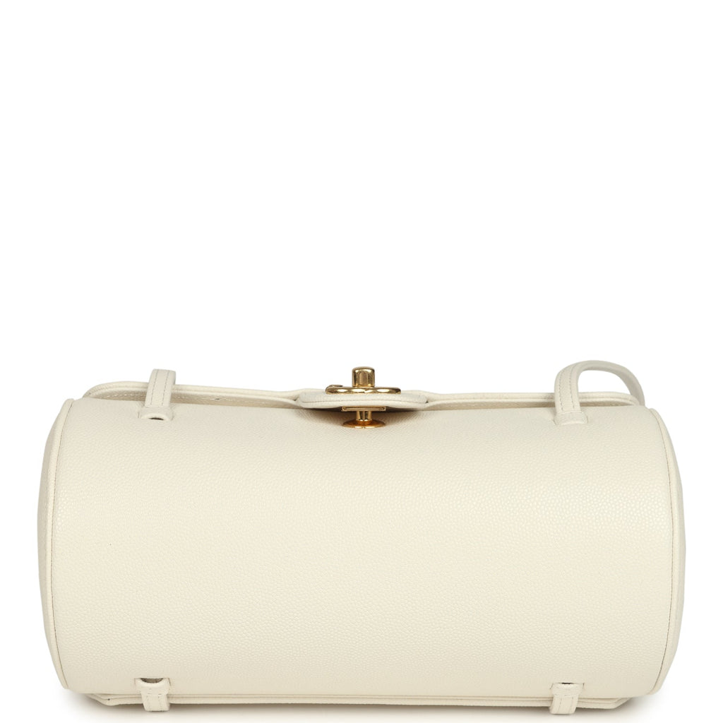 Preppy Coco Bowling Bag White Shiny Caviar Brushed Gold Hardware
