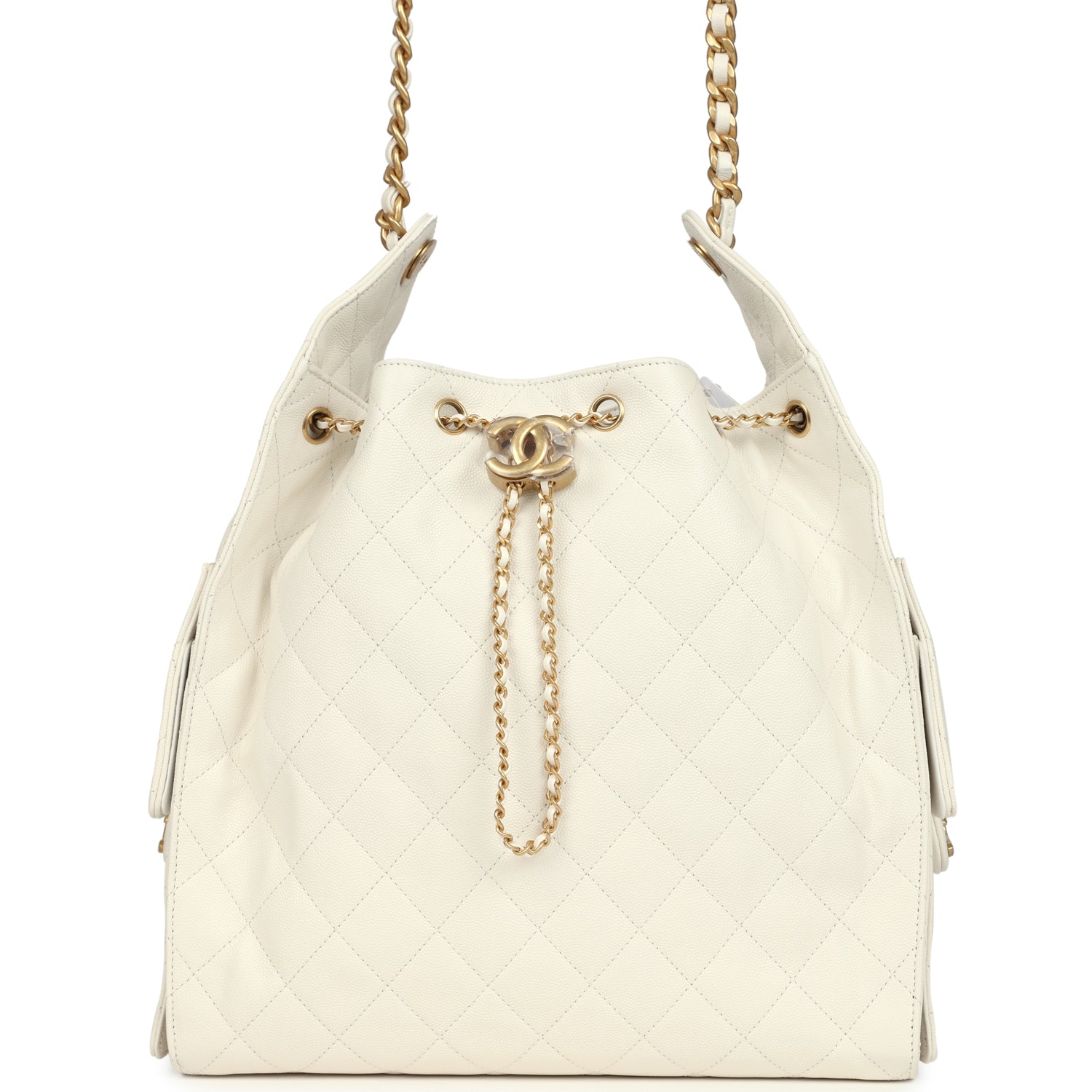 Medium 25 Hobo Bag White Caviar Antique Gold Hardware