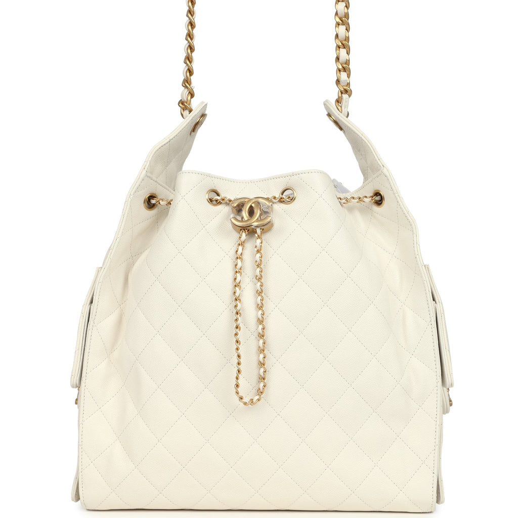 Medium 25 Hobo Bag White Caviar Antique Gold Hardware