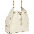 Medium 25 Hobo Bag White Caviar Antique Gold Hardware