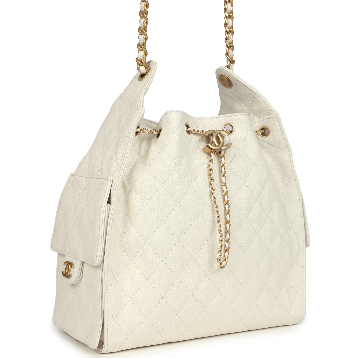 Medium 25 Hobo Bag White Caviar Antique Gold Hardware