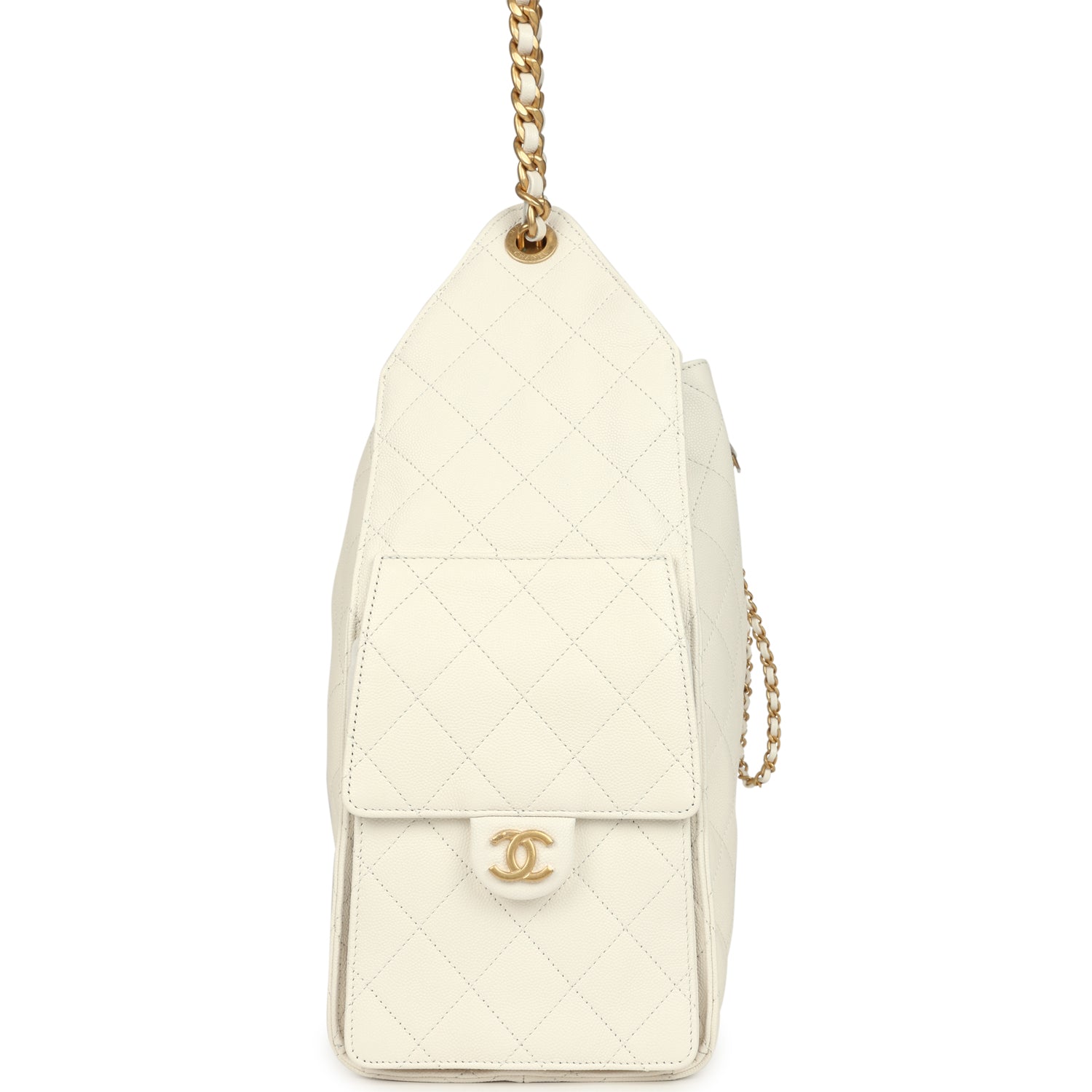 Medium 25 Hobo Bag White Caviar Antique Gold Hardware