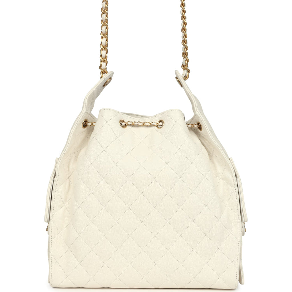 Medium 25 Hobo Bag White Caviar Antique Gold Hardware