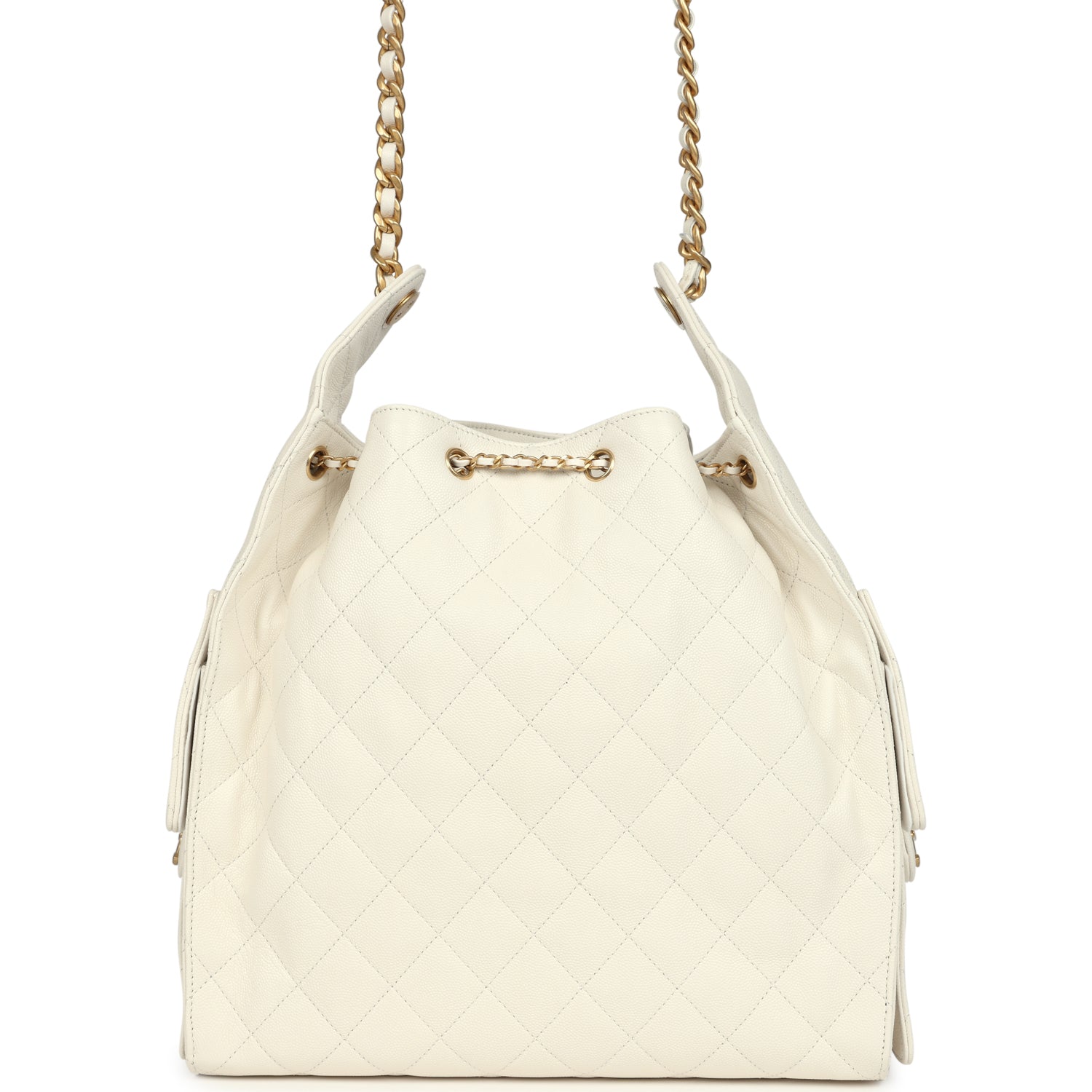 Medium 25 Hobo Bag White Caviar Antique Gold Hardware