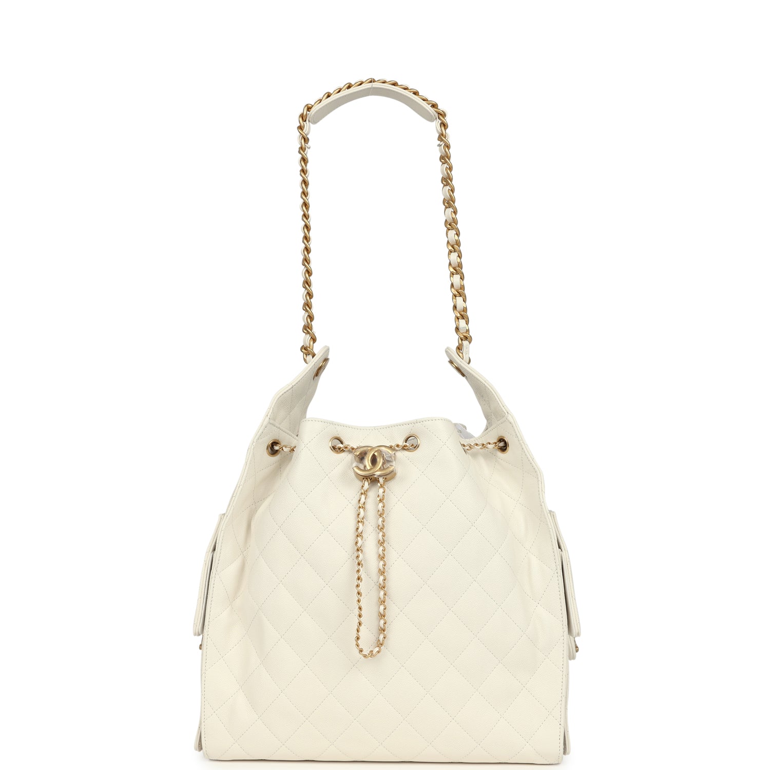 Medium 25 Hobo Bag White Caviar Antique Gold Hardware