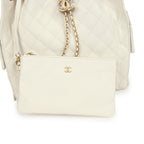 Medium 25 Hobo Bag White Caviar Antique Gold Hardware