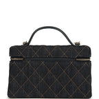 Top Handle Long Vanity Case with Chain Dark Blue Denim Light Gold Hardware