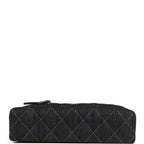 Top Handle Long Vanity Case with Chain Dark Blue Denim Light Gold Hardware