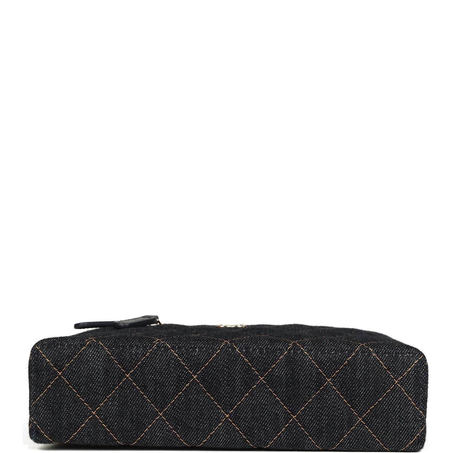 Top Handle Long Vanity Case with Chain Dark Blue Denim Light Gold Hardware
