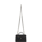 Top Handle Long Vanity Case with Chain Dark Blue Denim Light Gold Hardware