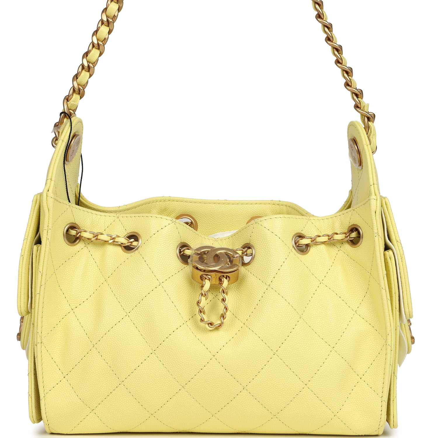 Chanel Mini 25 Hobo Bag Light Yellow Caviar Antique Gold Hardware