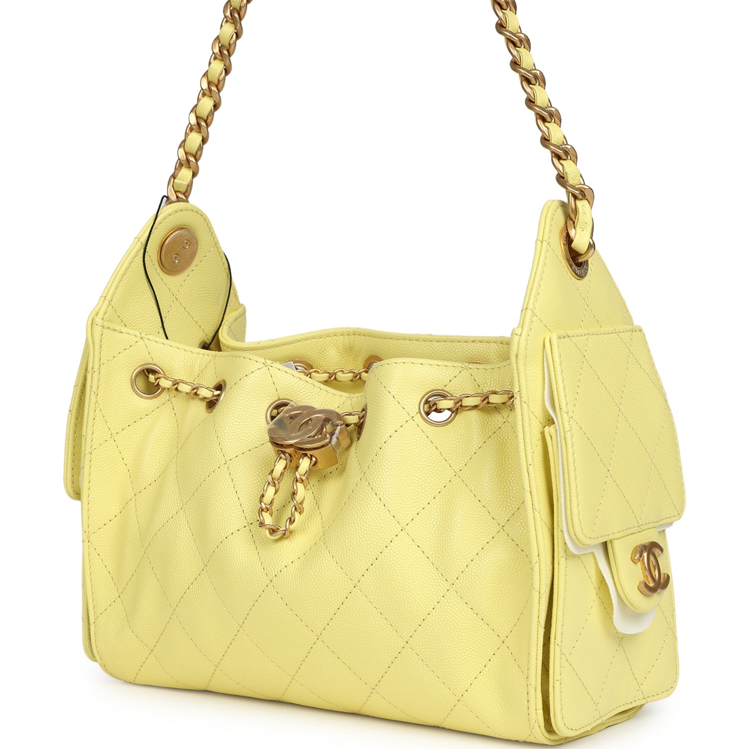 Chanel Mini 25 Hobo Bag Light Yellow Caviar Antique Gold Hardware