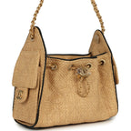 Mini 25 Hobo Bag Beige Raffia and Black Calfskin Antique Gold Hardware
