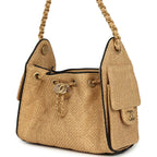 Mini 25 Hobo Bag Beige Raffia and Black Calfskin Antique Gold Hardware