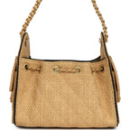 Mini 25 Hobo Bag Beige Raffia and Black Calfskin Antique Gold Hardware