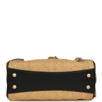 Mini 25 Hobo Bag Beige Raffia and Black Calfskin Antique Gold Hardware