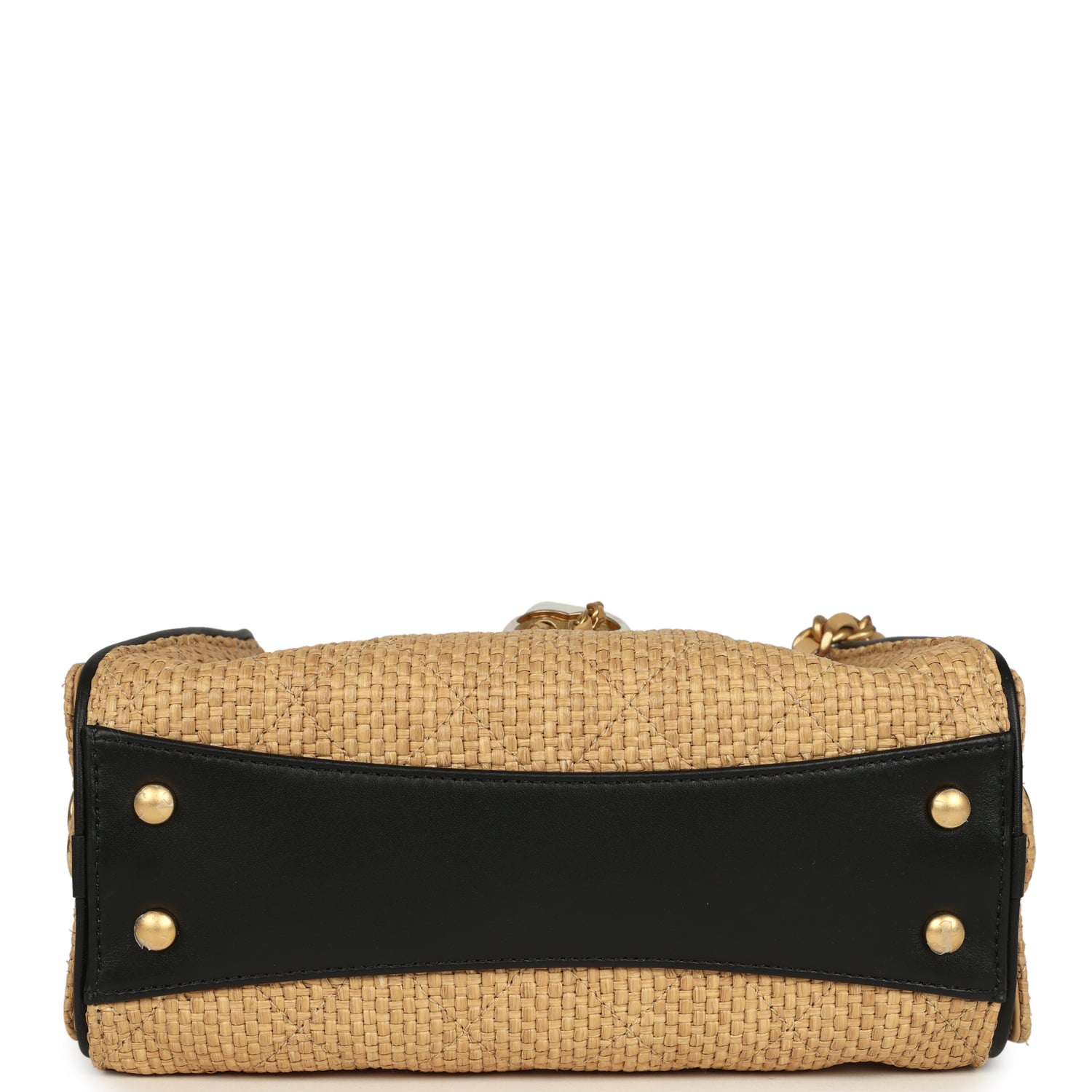 Mini 25 Hobo Bag Beige Raffia and Black Calfskin Antique Gold Hardware