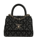 Nano Coco Top Handle Flap Bag Black Washed Denim Light Gold Hardware