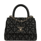 Nano Coco Top Handle Flap Bag Black Washed Denim Light Gold Hardware