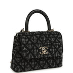 Nano Coco Top Handle Flap Bag Black Washed Denim Light Gold Hardware