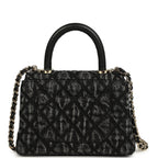 Nano Coco Top Handle Flap Bag Black Washed Denim Light Gold Hardware
