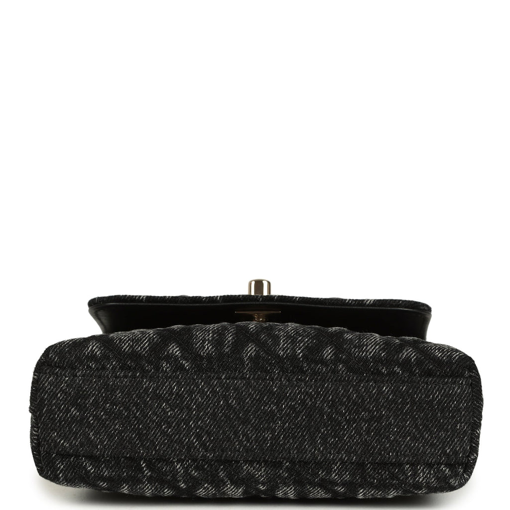 Nano Coco Top Handle Flap Bag Black Washed Denim Light Gold Hardware