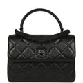 Medium Trendy CC Top Handle Flap So Bag Black Lambskin Black Hardware