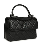 Medium Trendy CC Top Handle Flap So Bag Black Lambskin Black Hardware