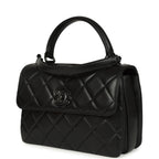 Medium Trendy CC Top Handle Flap So Bag Black Lambskin Black Hardware