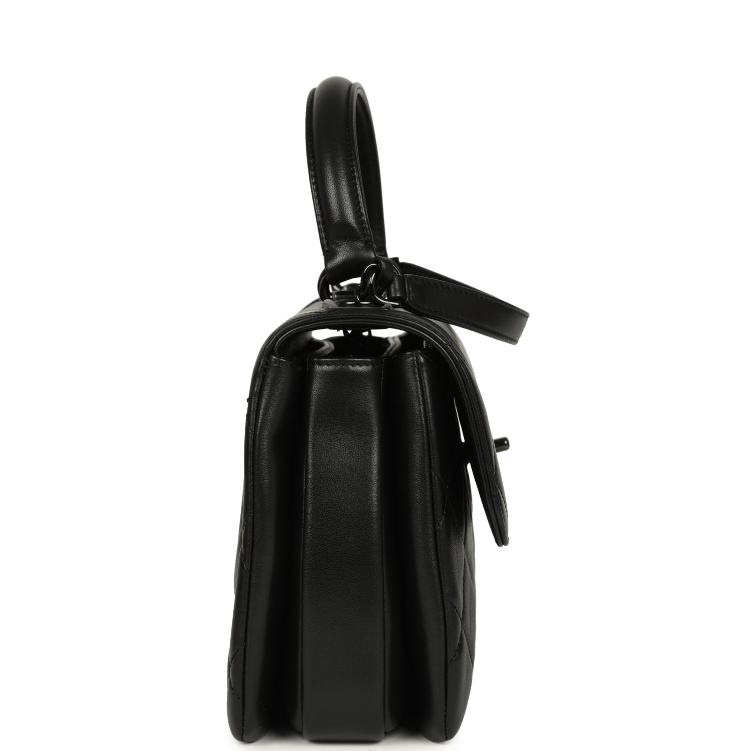 Medium Trendy CC Top Handle Flap So Bag Black Lambskin Black Hardware