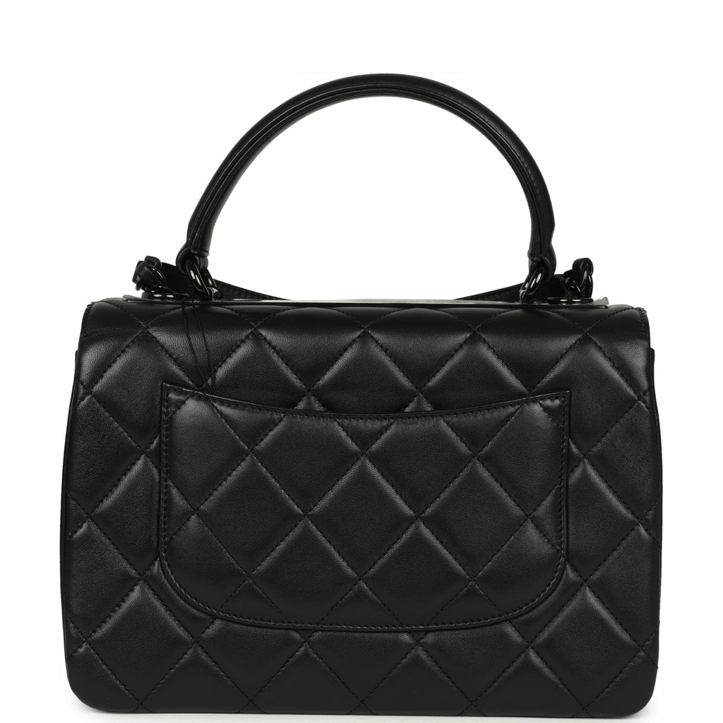 Medium Trendy CC Top Handle Flap So Bag Black Lambskin Black Hardware