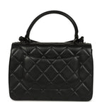 Medium Trendy CC Top Handle Flap So Bag Black Lambskin Black Hardware
