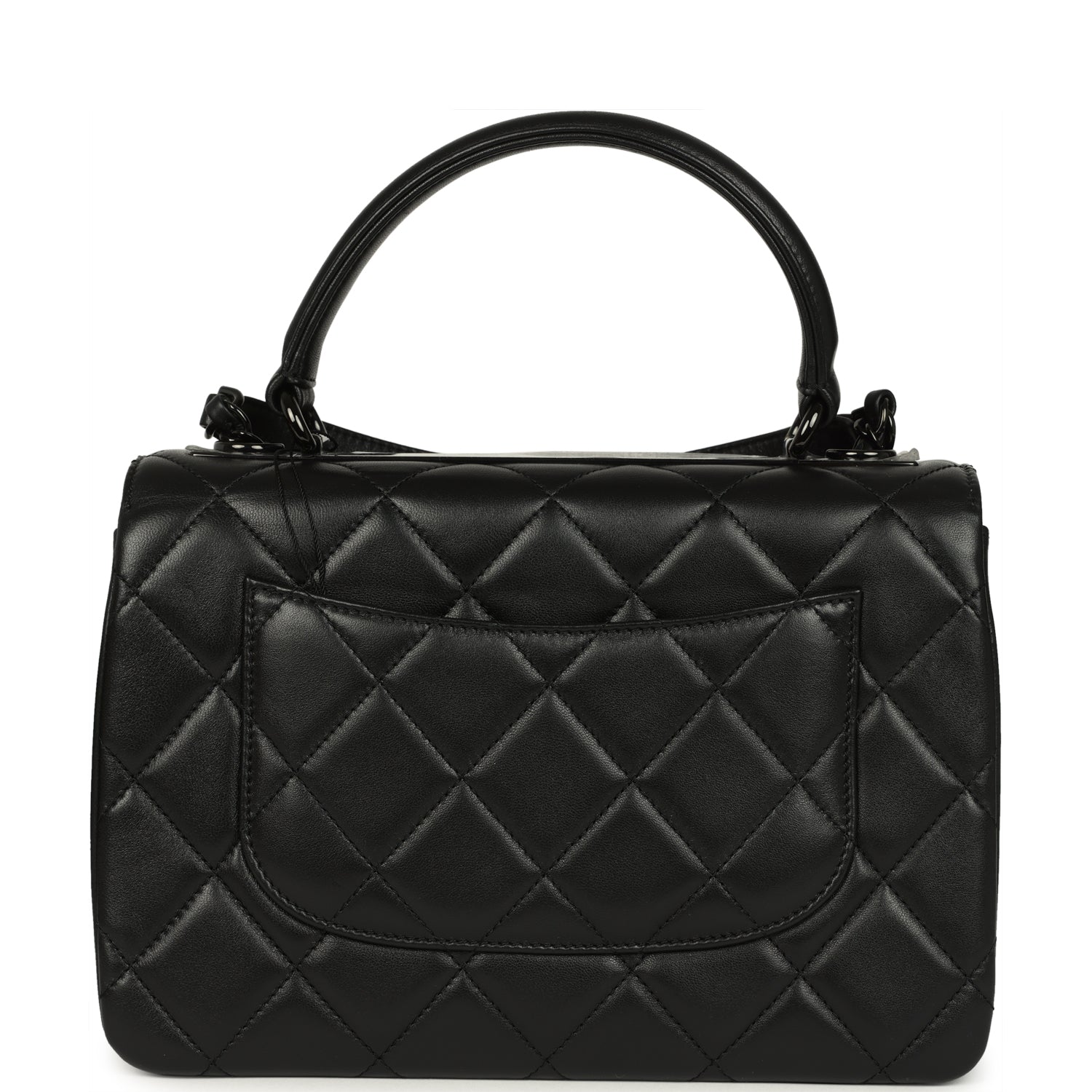 Medium Trendy CC Top Handle Flap So Bag Black Lambskin Black Hardware