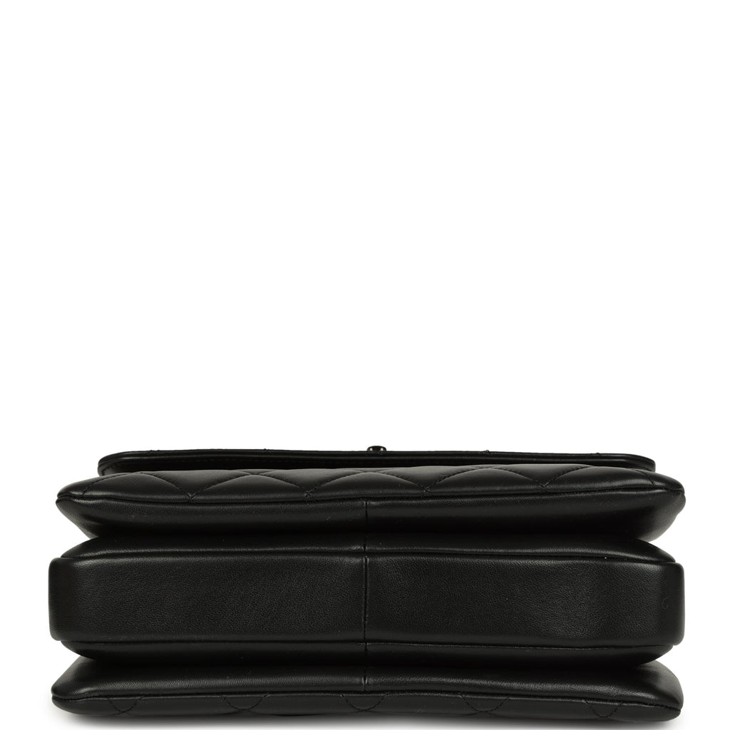 Medium Trendy CC Top Handle Flap So Bag Black Lambskin Black Hardware