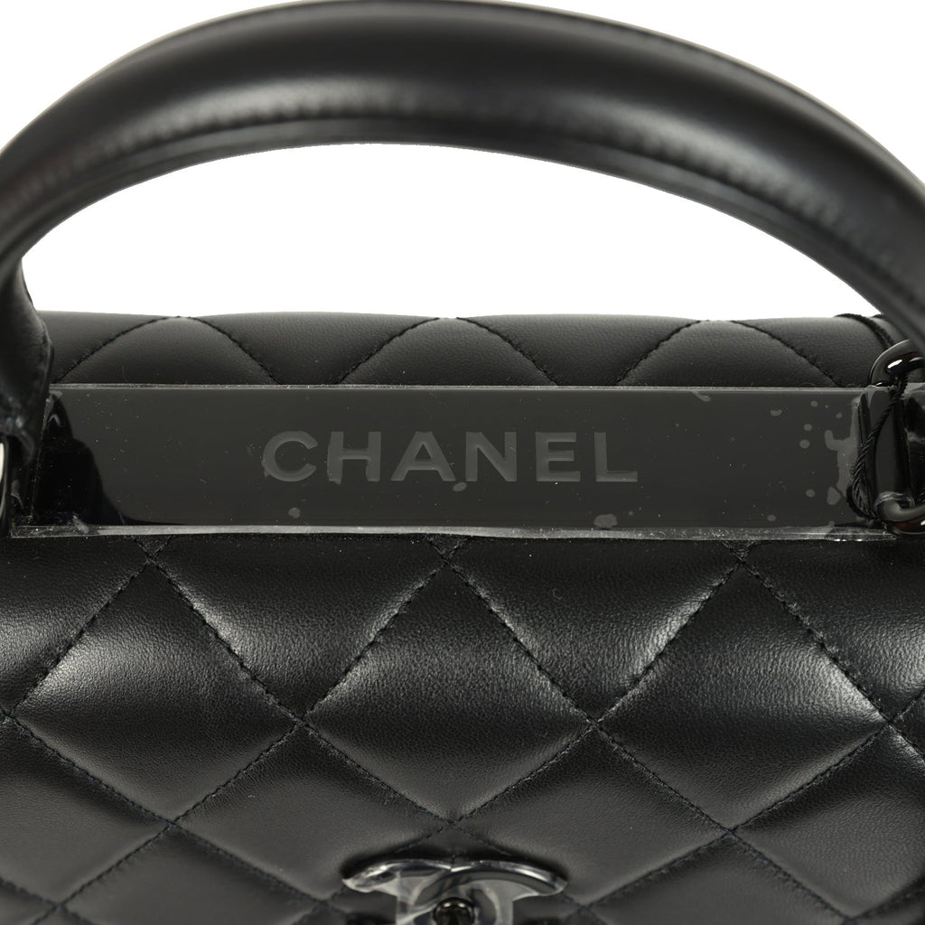 Medium Trendy CC Top Handle Flap So Bag Black Lambskin Black Hardware