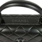 Medium Trendy CC Top Handle Flap So Bag Black Lambskin Black Hardware