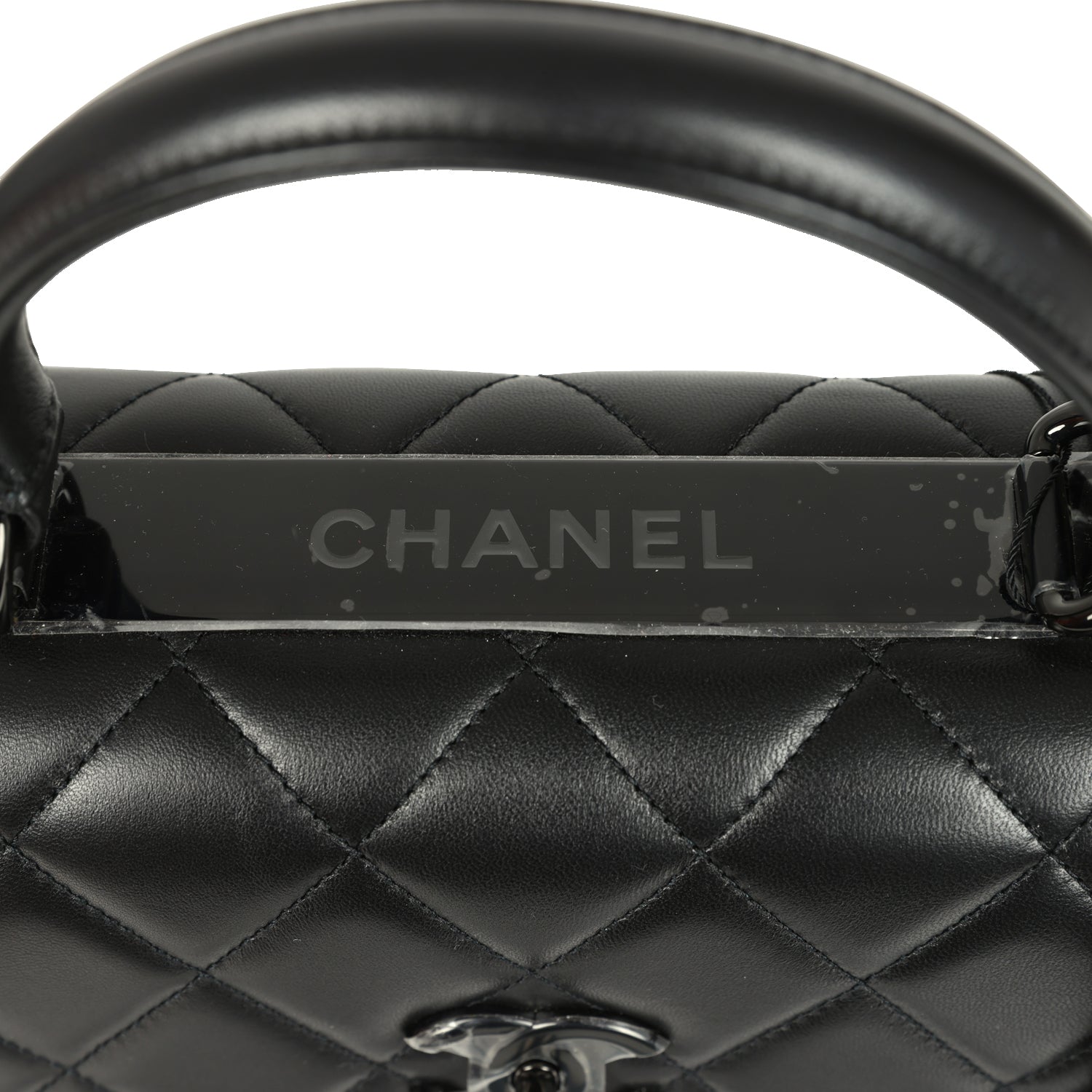 Medium Trendy CC Top Handle Flap So Bag Black Lambskin Black Hardware