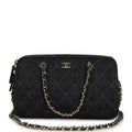 Mini Timeless Classic Barrel Bag with Chain Dark Blue Denim Light Gold Hardware