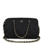 Mini Timeless Classic Barrel Bag with Chain Dark Blue Denim Light Gold Hardware