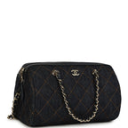 Mini Timeless Classic Barrel Bag with Chain Dark Blue Denim Light Gold Hardware