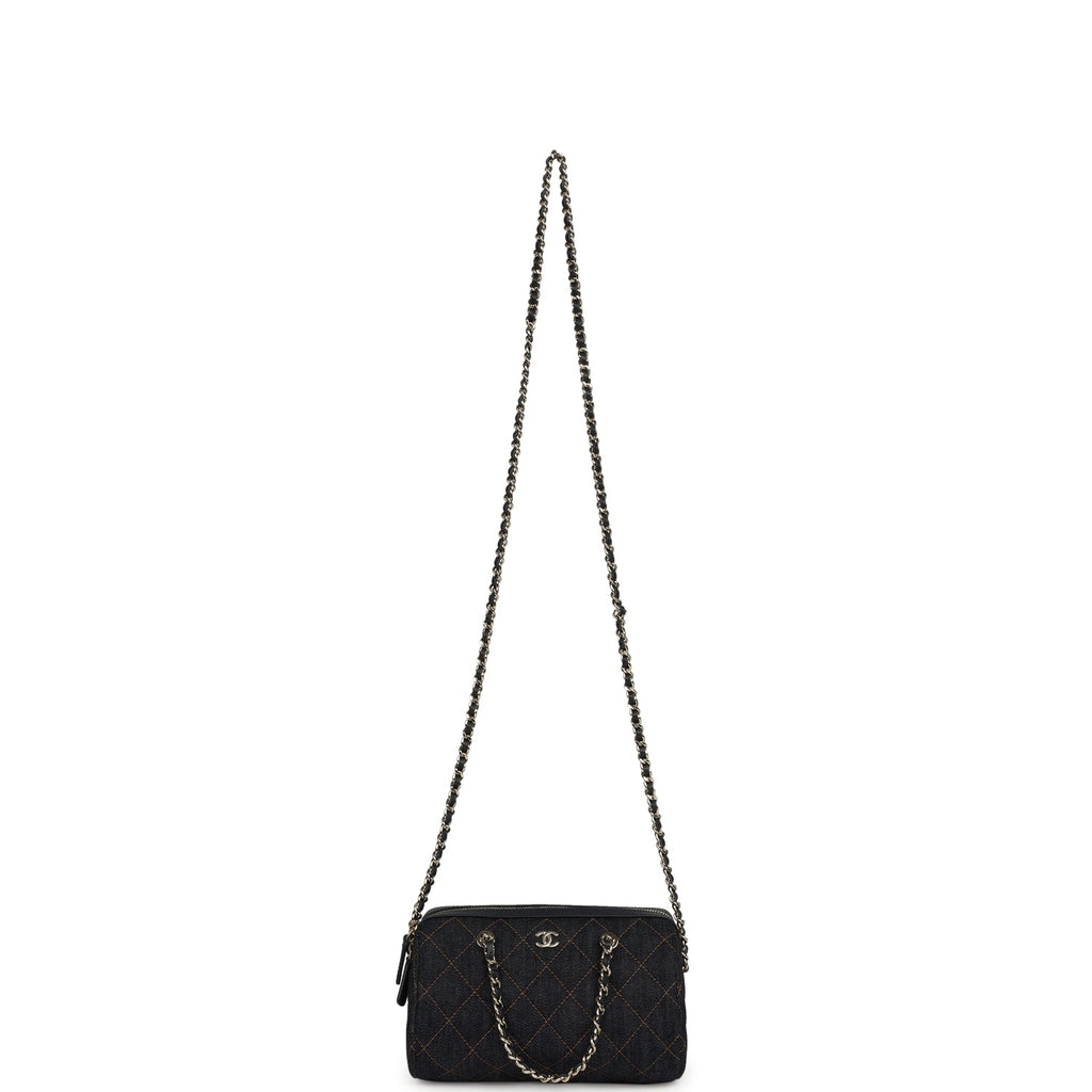 Mini Timeless Classic Barrel Bag with Chain Dark Blue Denim Light Gold Hardware
