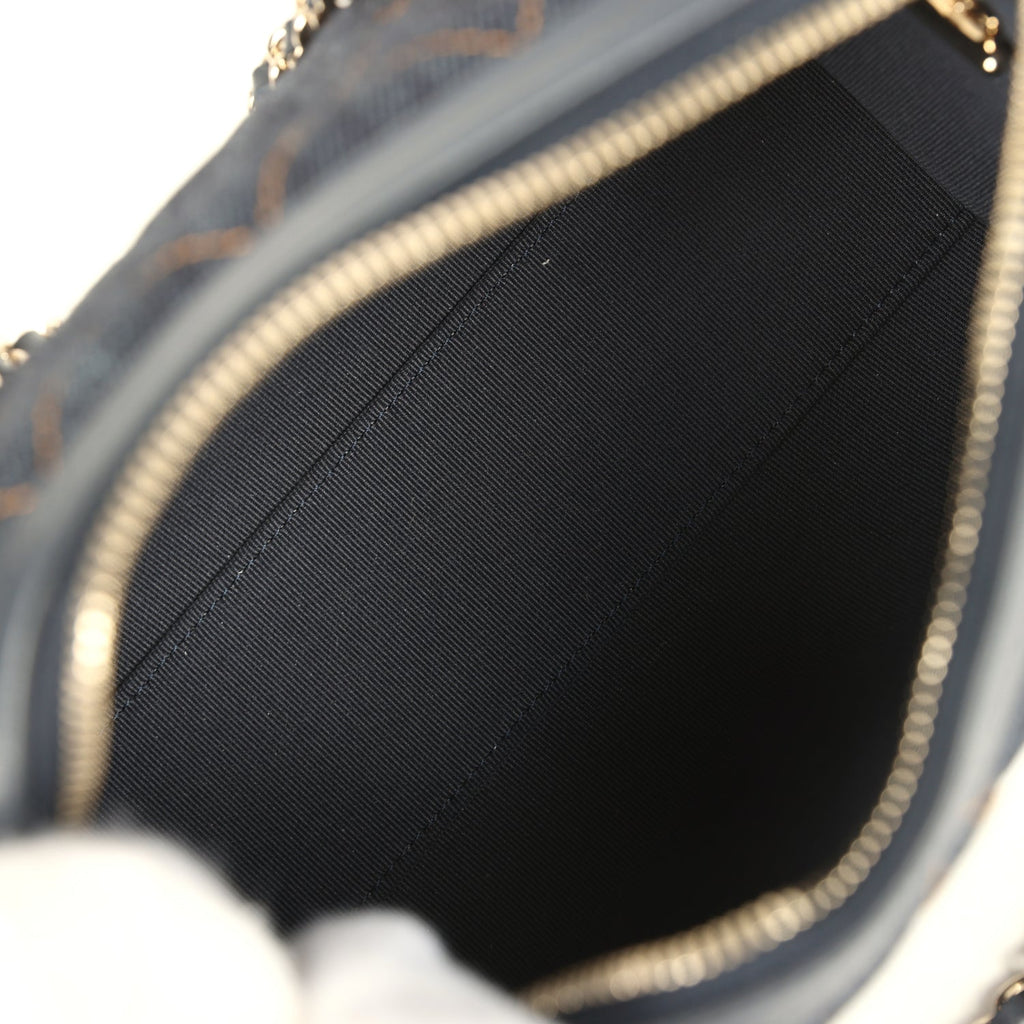 Mini Timeless Classic Barrel Bag with Chain Dark Blue Denim Light Gold Hardware