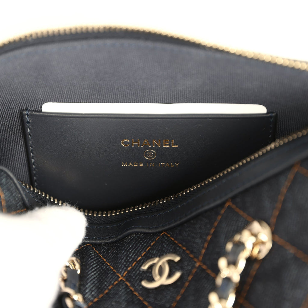 Mini Timeless Classic Barrel Bag with Chain Dark Blue Denim Light Gold Hardware
