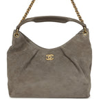 Maxi Hobo Bag Dark Grey Suede Antique Gold Hardware